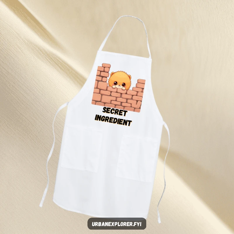 Funny Fluffy Creature Apron: A fluffy creature peeking from behind a wall, suitable for kitchen fun, a funny gift.