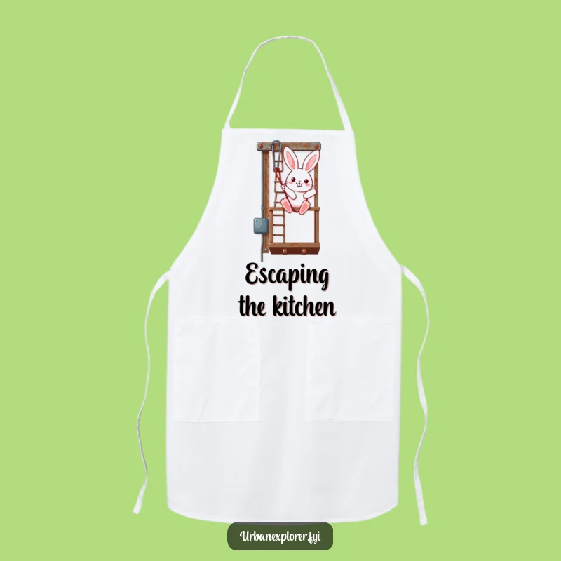 Funny Kawaii Bunny Apron: Cute Rappelling Fire Escape Kitchen Apron, Perfect Funny Gift