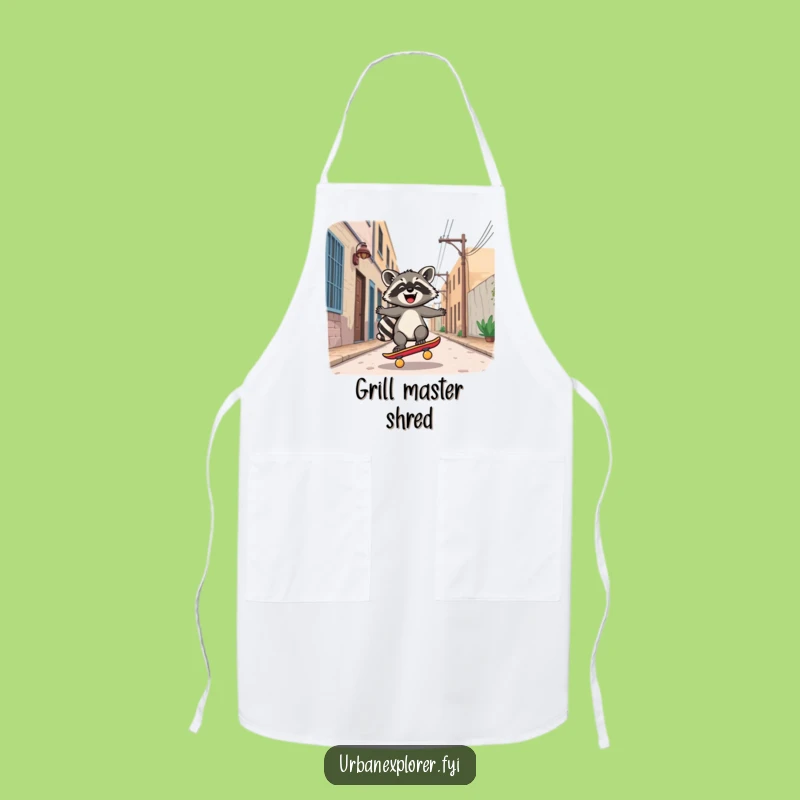 Funny Kawaii Raccoon Skateboard Apron: Joyful Rider for Cool Cooks!