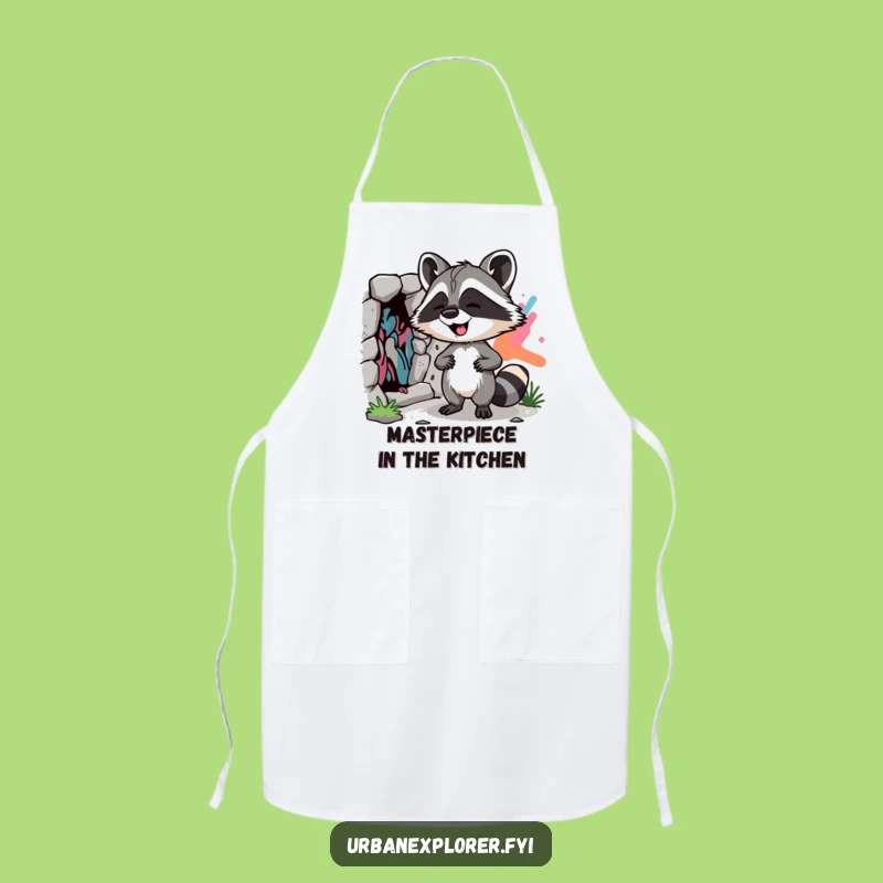 Funny Raccoon Street Art Apron: Chef's funny accessory with a cheeky discoverer, perfect funny gift