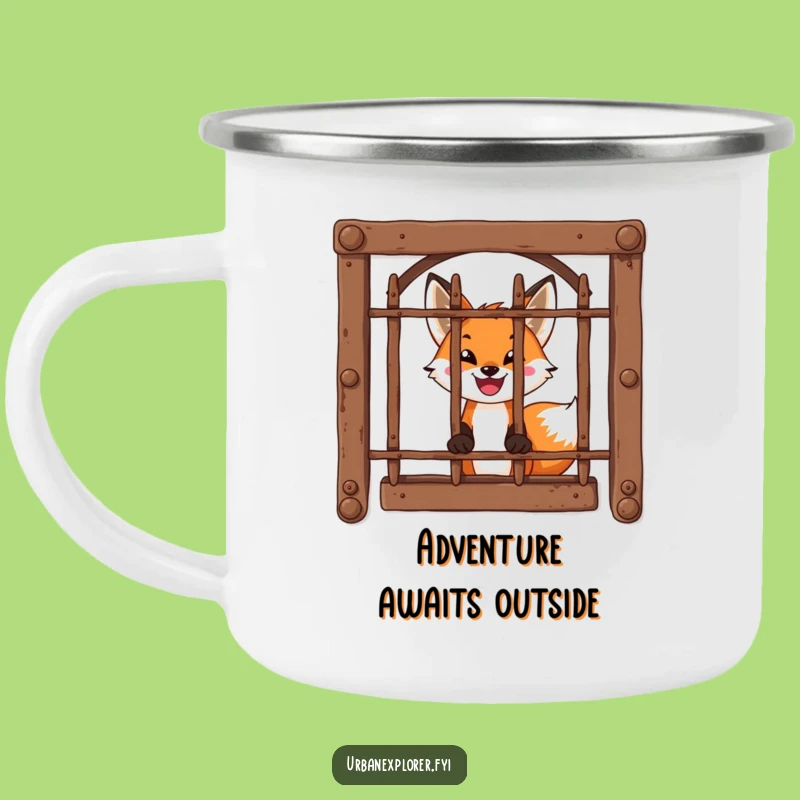 Funny Fox Window Camping Mug: Explorer's Brew, Adventurous Funny Gift!