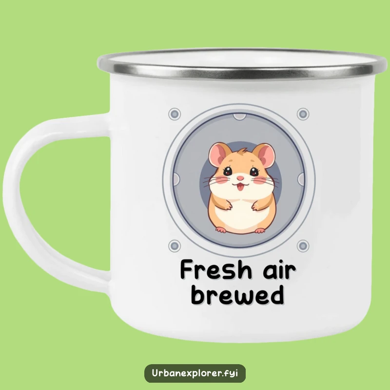 Funny Hamster Camp Mug: Cheerful Vent View, Great Outdoor Gift