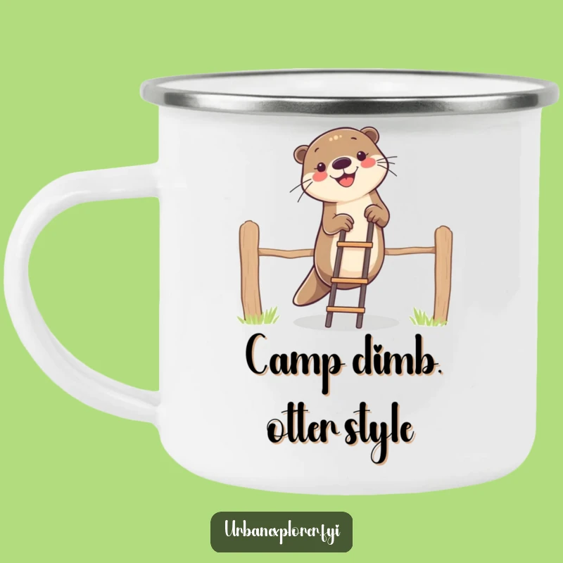 Funny Otter Climbing Fence Camping Mug - Durable & Hilarious Outdoor Gift