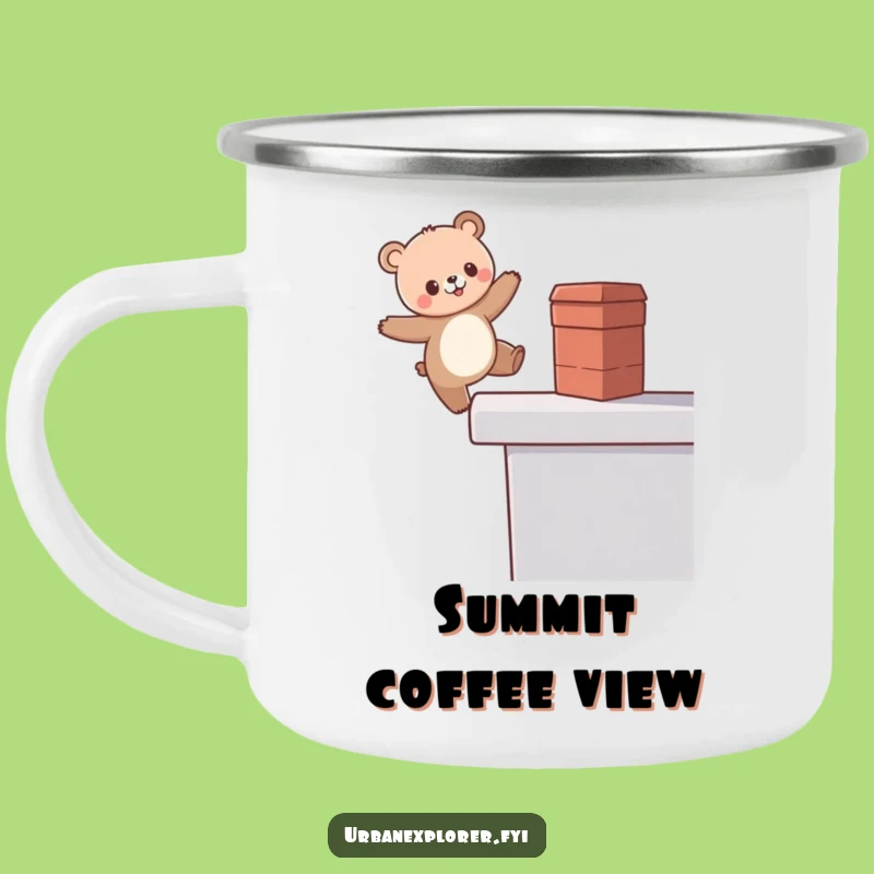 Funny Kawaii Bear Camping Mug: Durable Rooftop Balance Enamel Mug, Perfect Funny Gift