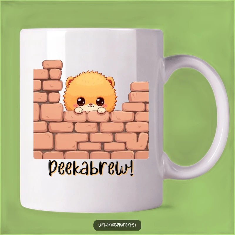 Funny Fluffy Creature Mug: Curious Peek from Wall, Hilarious Gift for Mystery Lovers