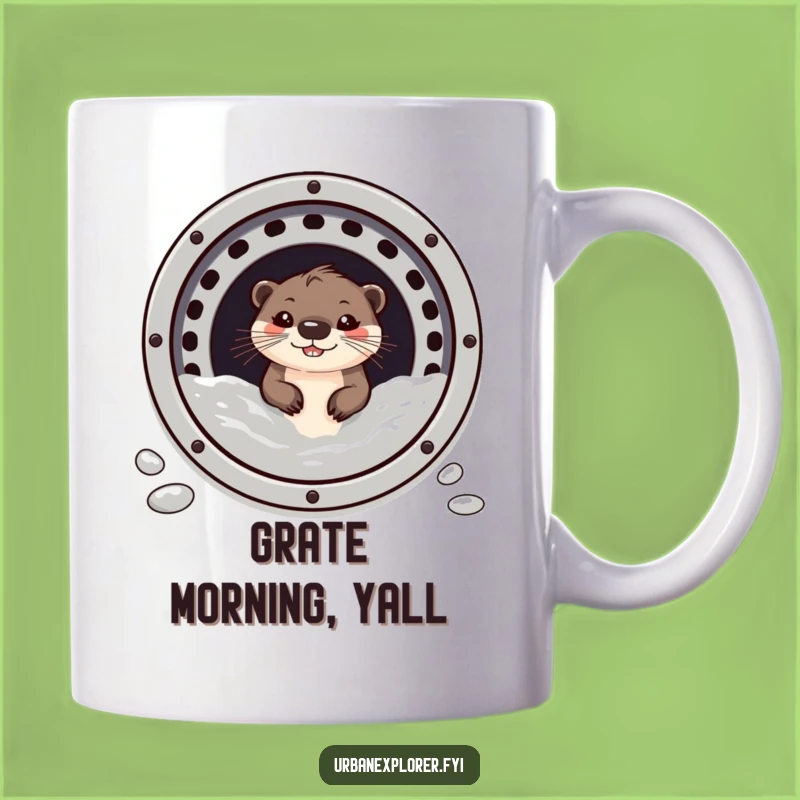 Funny Otter Sewer Mug: Grinning Critter Surprise, Hilarious Gift Idea