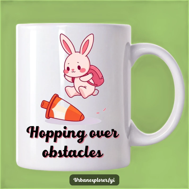 Funny Pink Bunny Traffic Cone Jump Mug - Determined Jumper Gift