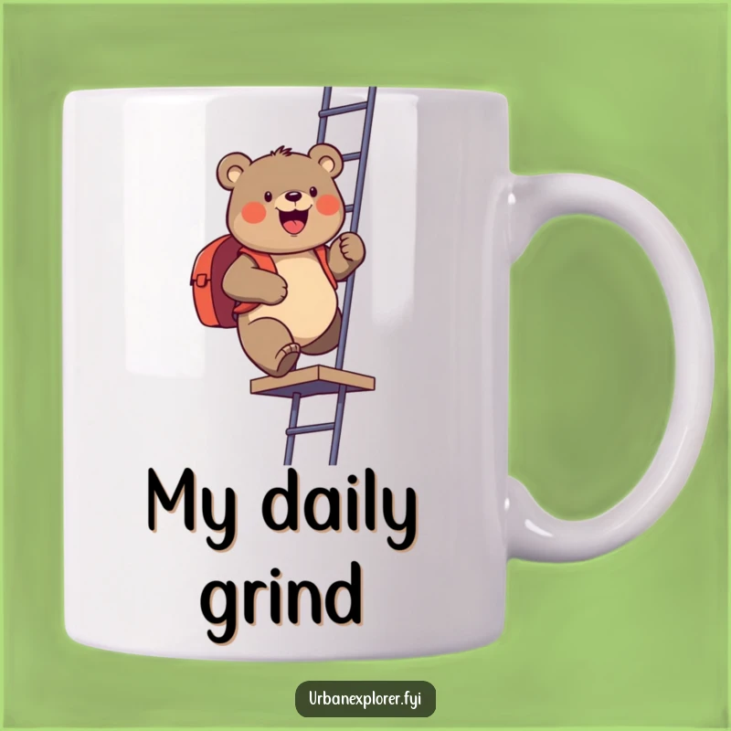 Funny Bear Climbing Fire Escape Backpack Mug - Hilarious Adventure Gift