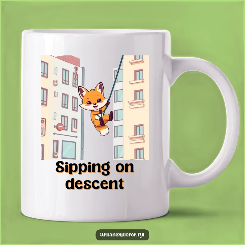 Funny Fox Rappelling Mug - Humorous Gift for the Urban Adventurer