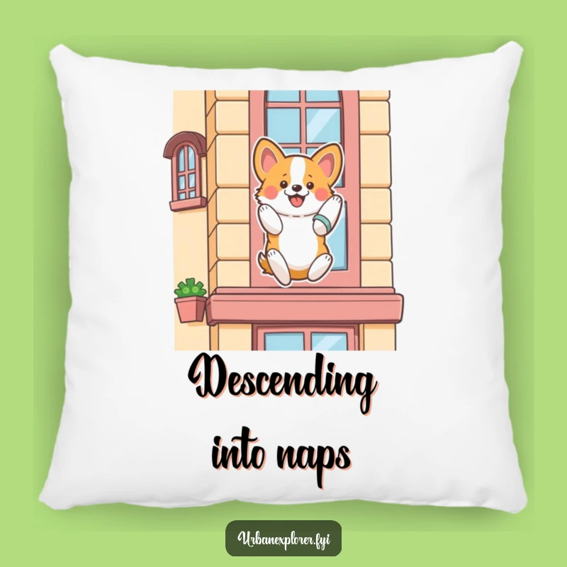 Funny Corgi Rappelling Pillow: Enthusiastic Descent Accent Pillow
