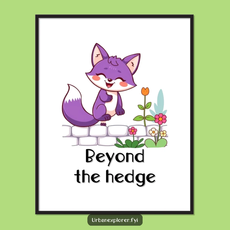 Funny Purple Fox Garden Wall Digital Print: Instant Joy for Your Walls!