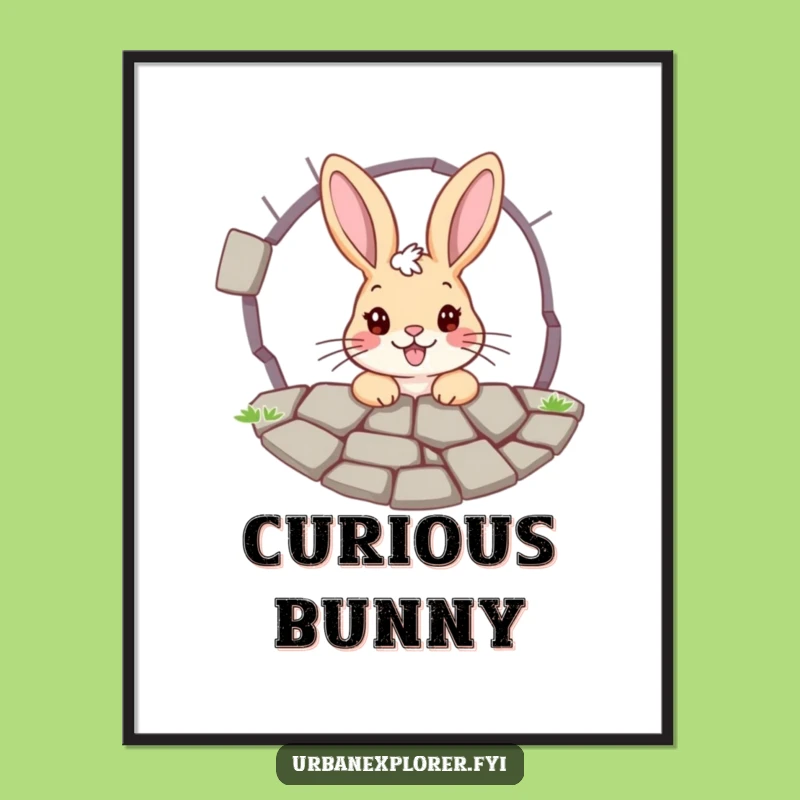 Funny Bunny Pavement Grate Digital Art Print - Quirky Decor to Spark Curiosity