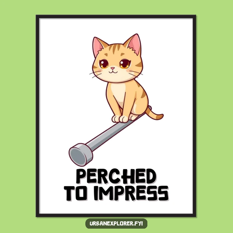 Funny Cat Balancing Digital Art: Instant Humorous Decor for Determined Cat Lovers