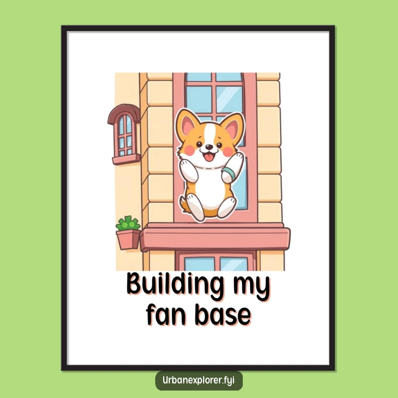 Funny Corgi Rappelling Digital Art: Enthusiastic Descent for Instant Decor