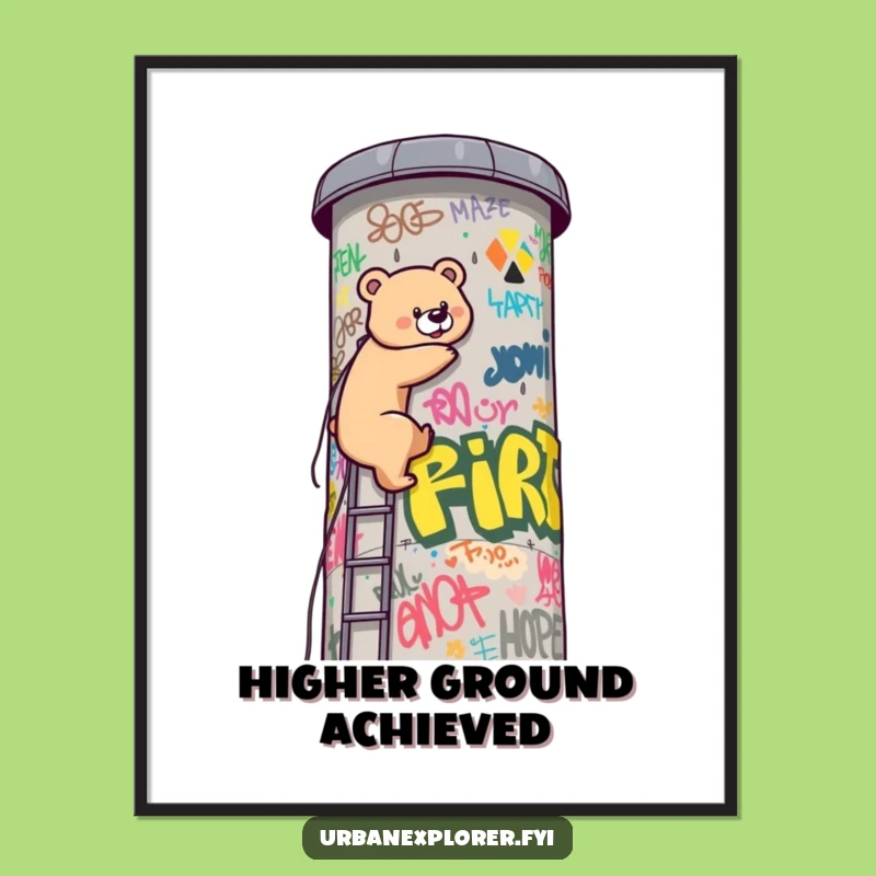 Funny Kawaii Bear Climbing Art Print - Instant Humorous Wall Decor Download