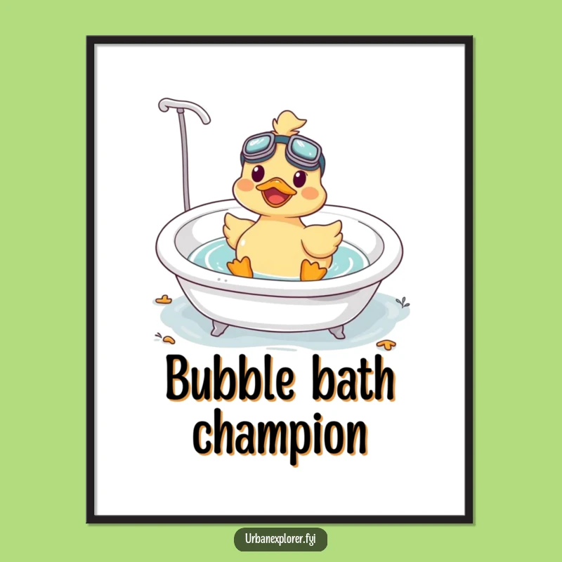 Funny Kawaii Duck Digital Art Print: Whimsical Bath Time Decor