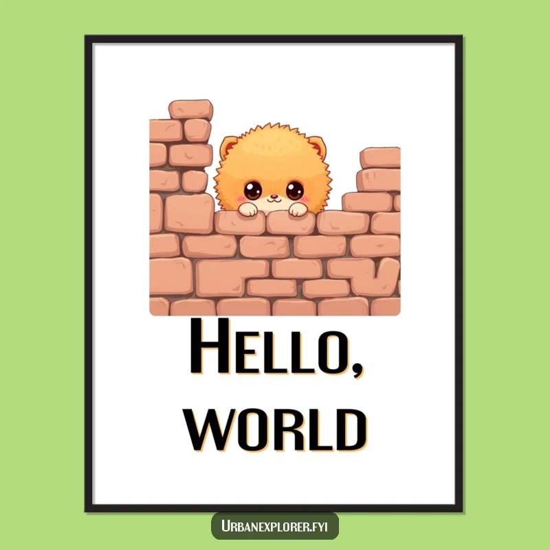 Funny Fluffy Creature Digital Art: Curious Peek Decor, Instant Download Gift