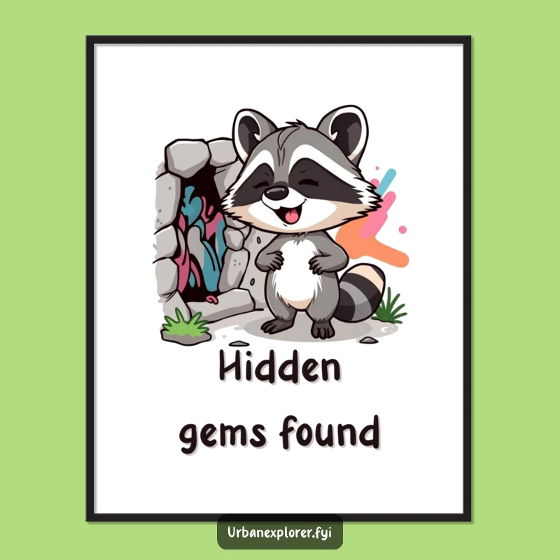 Funny Raccoon Street Art Digital Print: High-res art of a cheeky discoverer, perfect funny gift