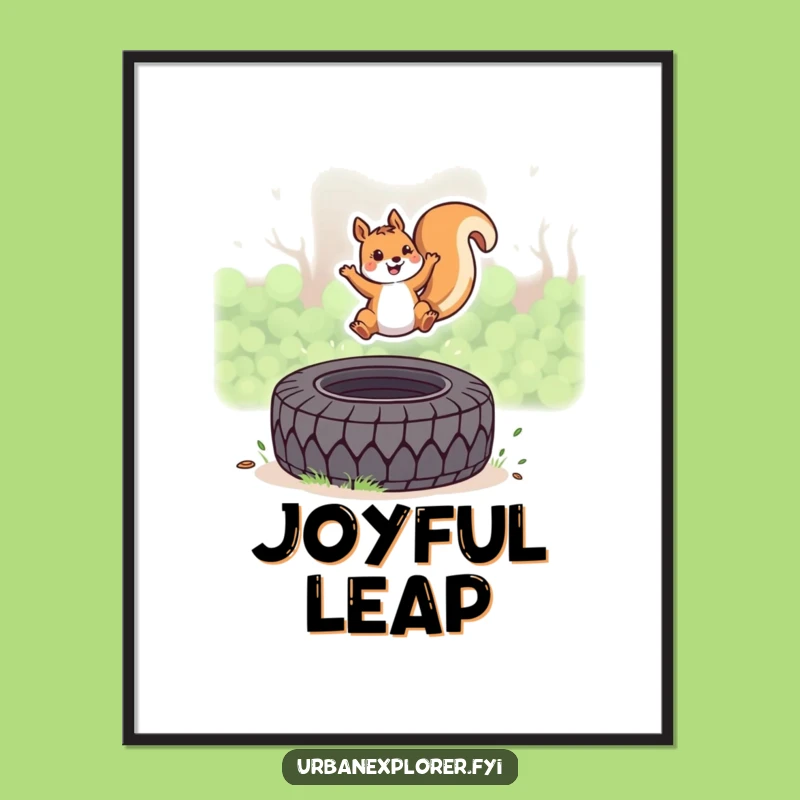 Funny Kawaii Squirrel Digital Art: Tire Leap Downloadable Print, Perfect Funny Gift