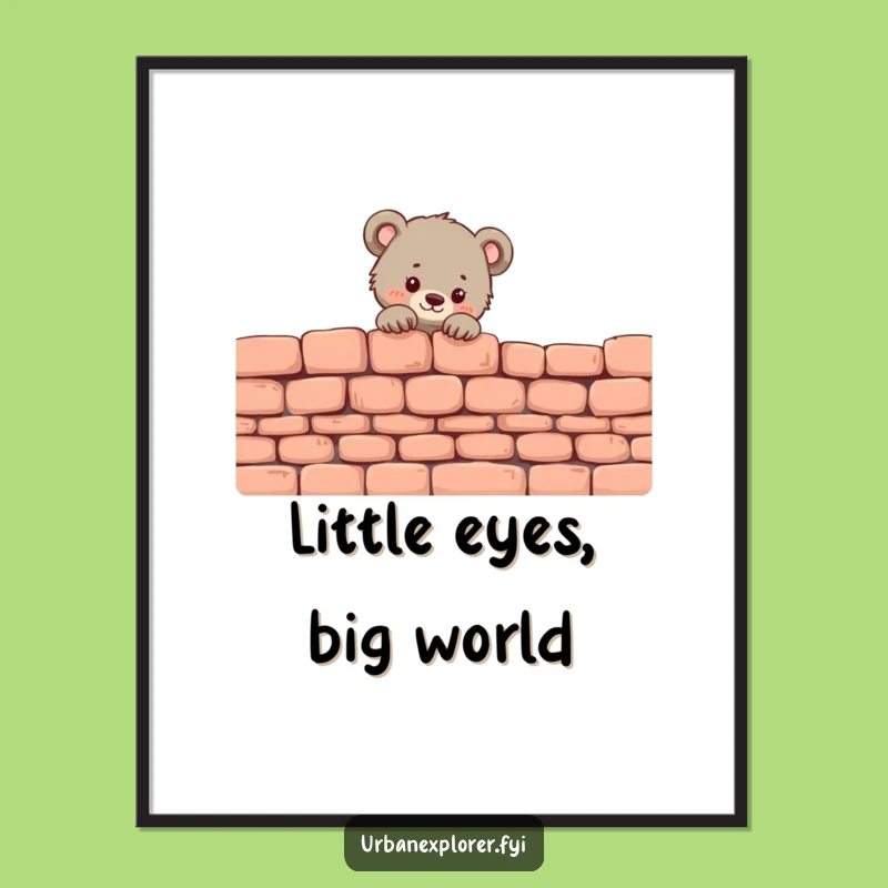 Funny Bear Cub Art Print: Tiny Cub Peek Design, Instant Funny Gift Download