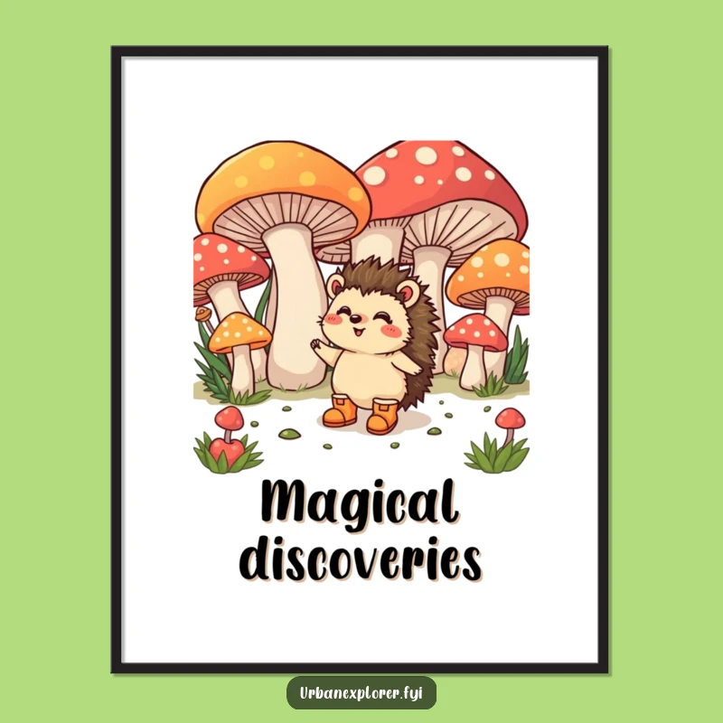 Funny Hedgehog Mushroom Digital Art: Tiny Boots' Whimsy, Printable Funny Gift!