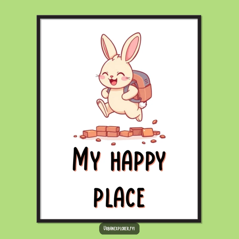 Funny Bunny Backpack Digital Print: Leaping Over Bricks Art!