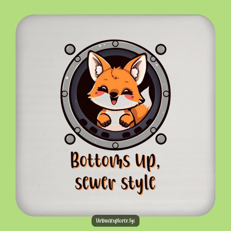 Funny Fox Sewer Grate Coaster - Humorous Table Protection Gift