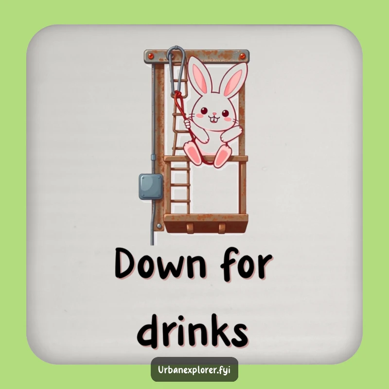 Funny Kawaii Bunny Coaster Set: Cute Rappelling Fire Escape Drink Coasters, Perfect Funny Gift