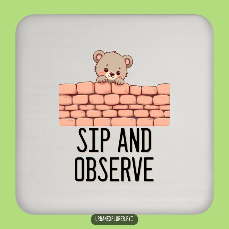 Funny Bear Cub Coasters: Tiny Cub Peek Design, Set of Funny Gift Coasters