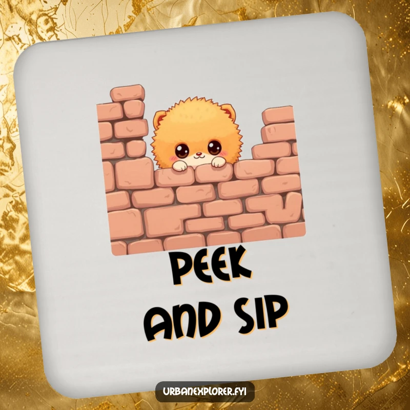 Funny Fluffy Creature Coasters: A set featuring a fluffy creature peeking from a wall, protecting surfaces with humor, a funny gift.