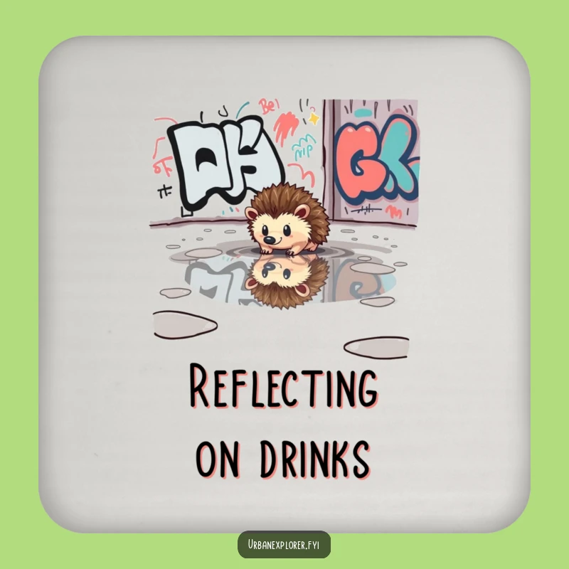 Funny Hedgehog Puddle Drink Coaster - Protect Surfaces, Urban Decor, Cool Funny Gift