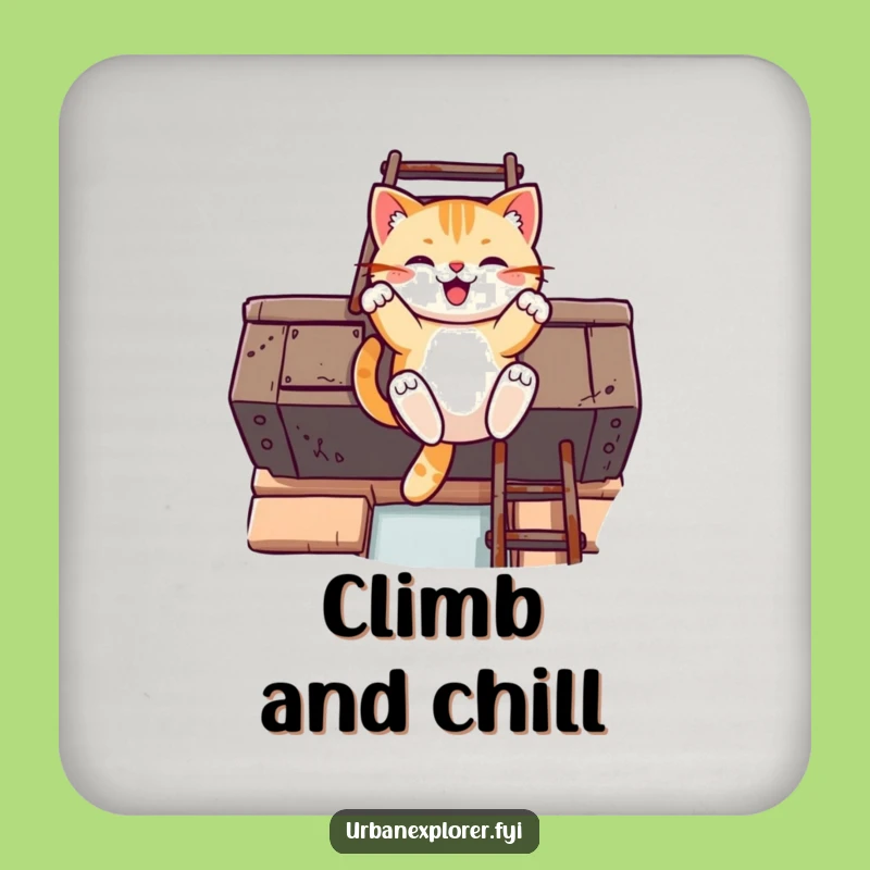 Funny Kawaii Cat Fire Escape Coaster Set: Urban Protection, Cat Barware Gift