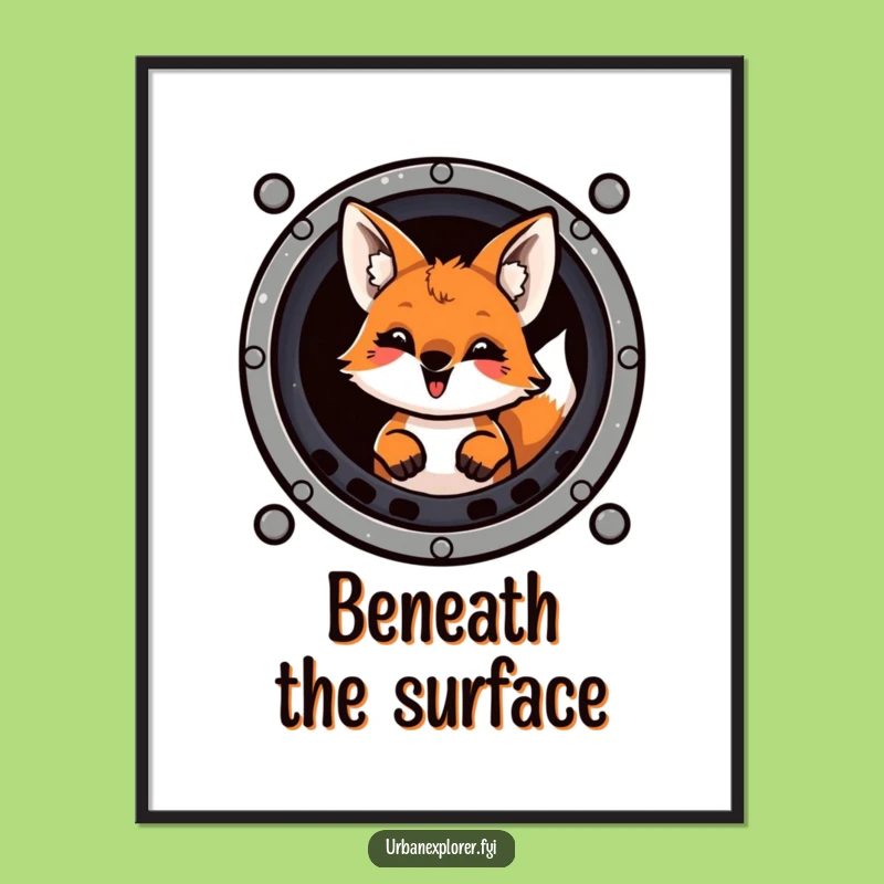 Funny Fox Sewer Grate Poster - Hilarious Urban Art Print Gift