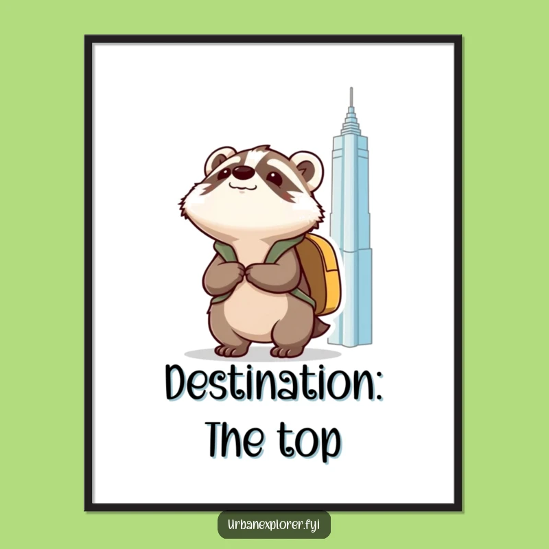 Funny Kawaii Badger Wall Art: Inspirational City View Poster