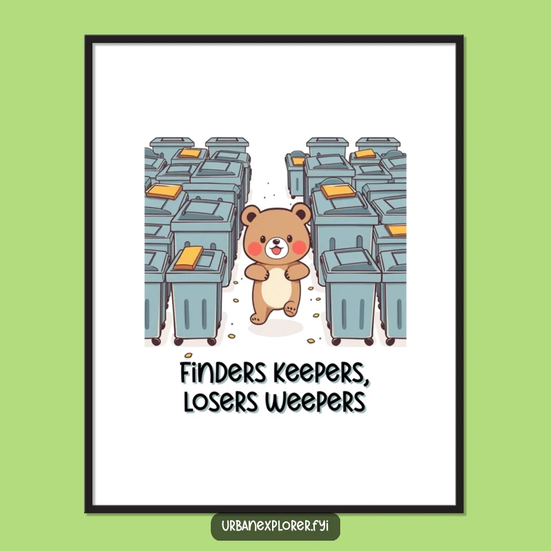 Funny Bear Dumpster Poster: Brave Explorer Art, Hilarious Wall Decor