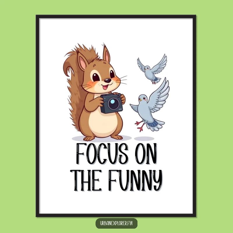 Funny Squirrel Photographer Poster: Hilarious Flight Capture Art, Gift Idea