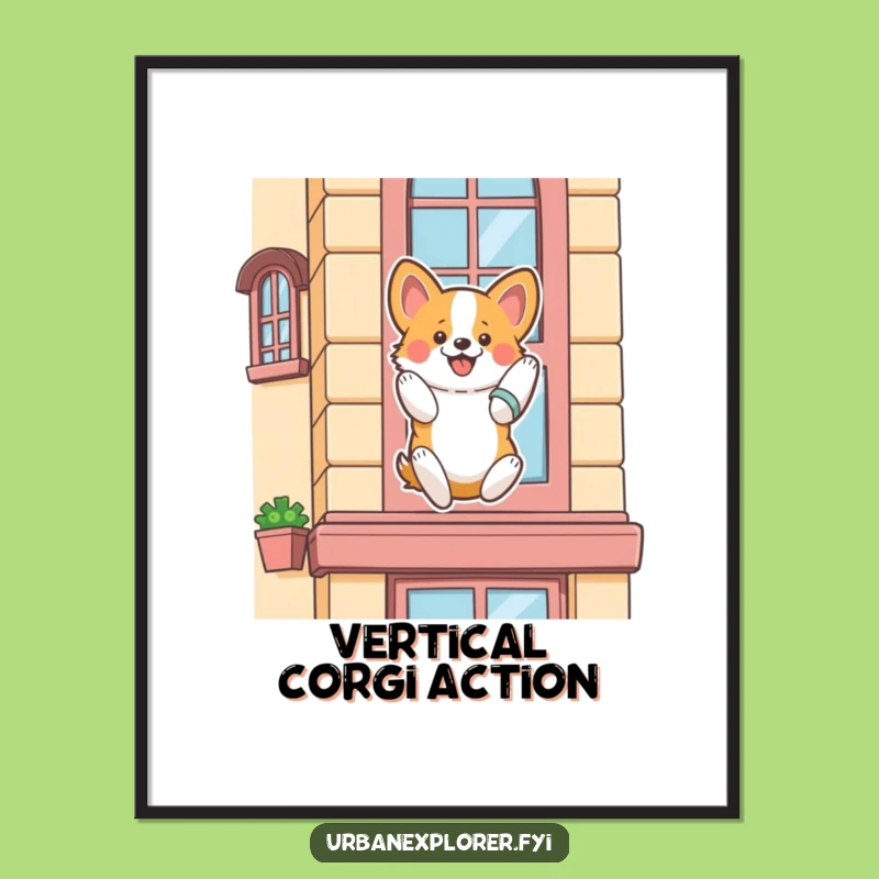 Funny Corgi Rappelling Poster: Enthusiastic Descent Wall Art