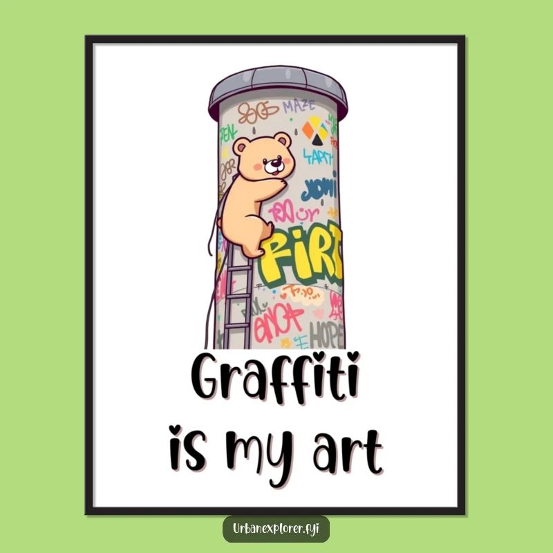 Funny Kawaii Bear Climbing Art Poster - Humorous Motivational Wall Decor