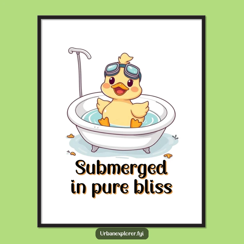Funny Kawaii Duck Wall Art: Whimsical Bathtub Bliss Poster
