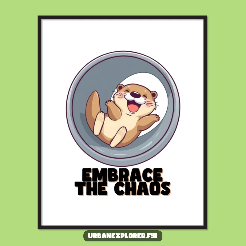 Funny Otter Drainage Pipe Poster: Joyful Sliding Otter Art!