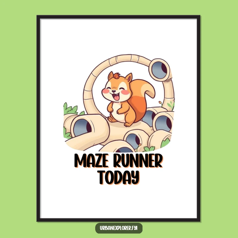 Funny Squirrel Maze Poster - Joyful Pipe Navigation Art Print