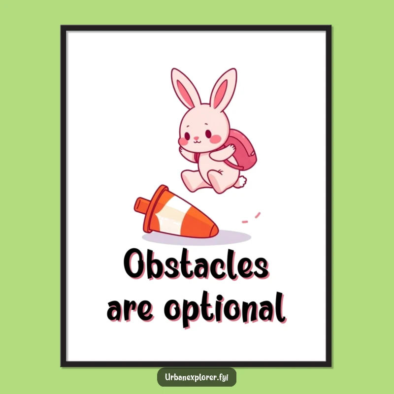 Funny Pink Bunny Traffic Cone Jump Poster - Inspiring Hare Art