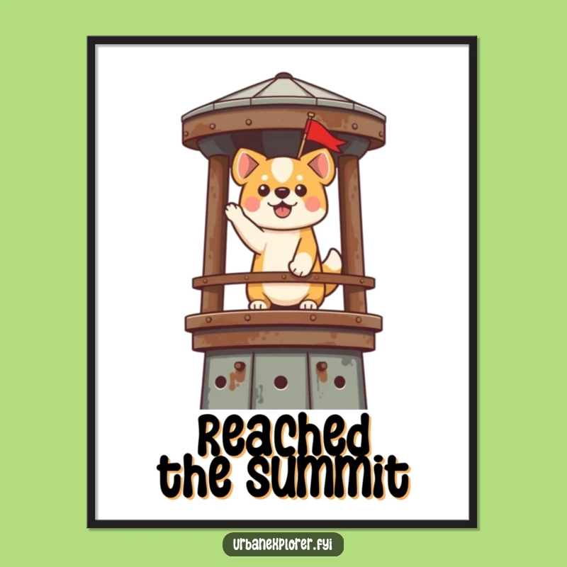 Funny Kawaii Dog Poster - Hilarious Water Tower Flag Art