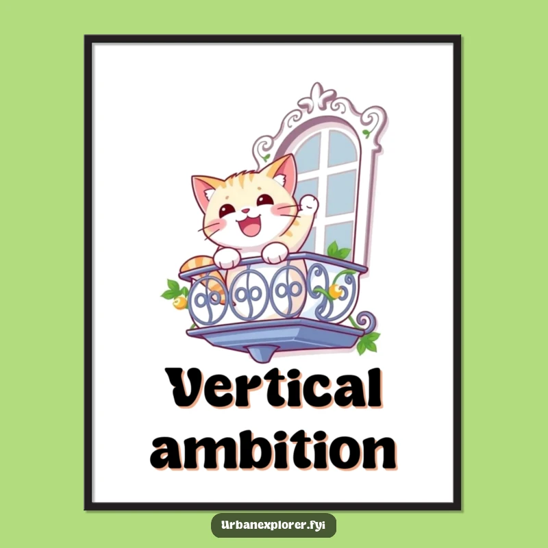 Funny Cat Rappelling Poster: Hilarious Feline Adventure Art, Perfect Humorous Decor