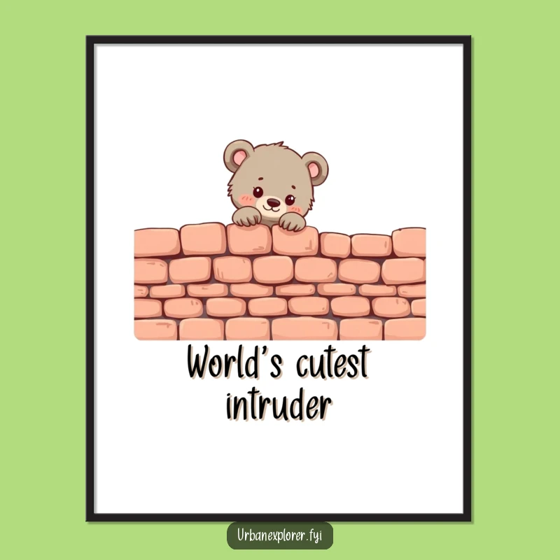 Funny Bear Cub Peek Poster: Tiny Cub Over Wall Art, Adorable Funny Gift Decor