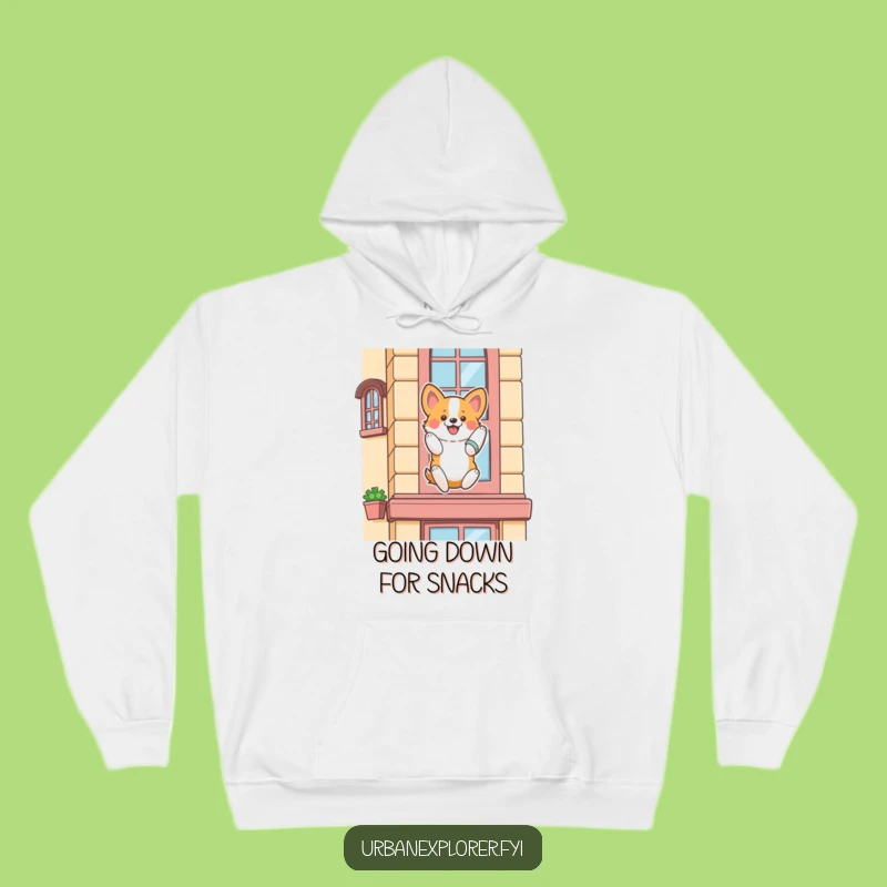 Funny Corgi Rappelling Hoodie: Enthusiastic Descent Comfort