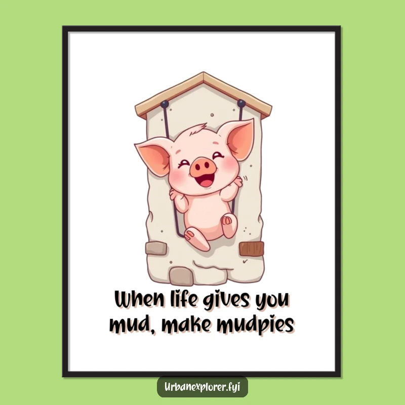 Free Printable Piglet Rappelling Wall Art - Funny Animal Printable Downloadable Gift