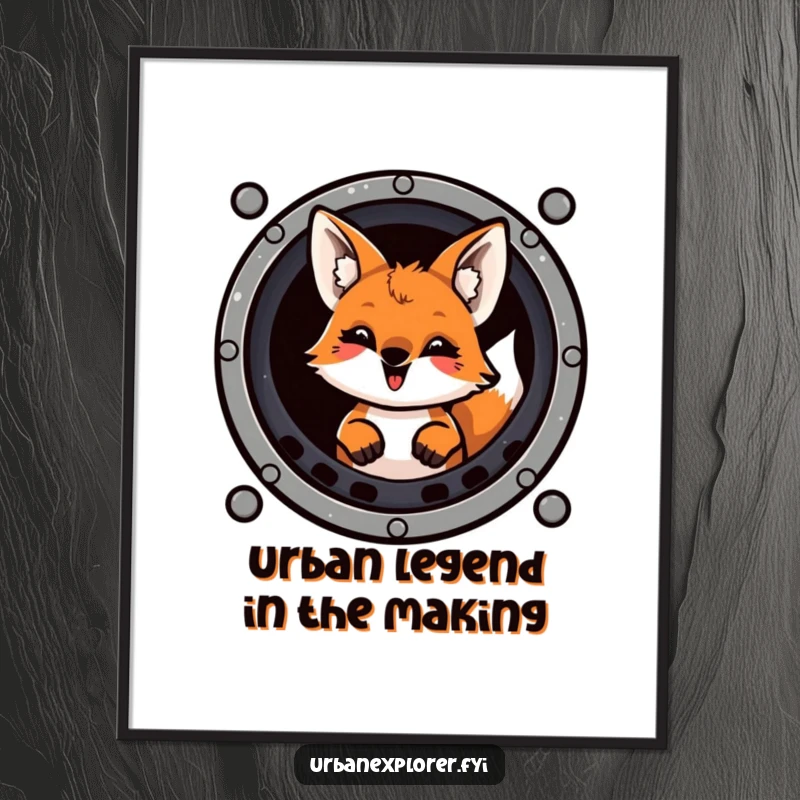 Funny Free Printable Wall Art: Mischievous fox with a playful grin peeking from a sewer grate, adding urban charm to your decor.