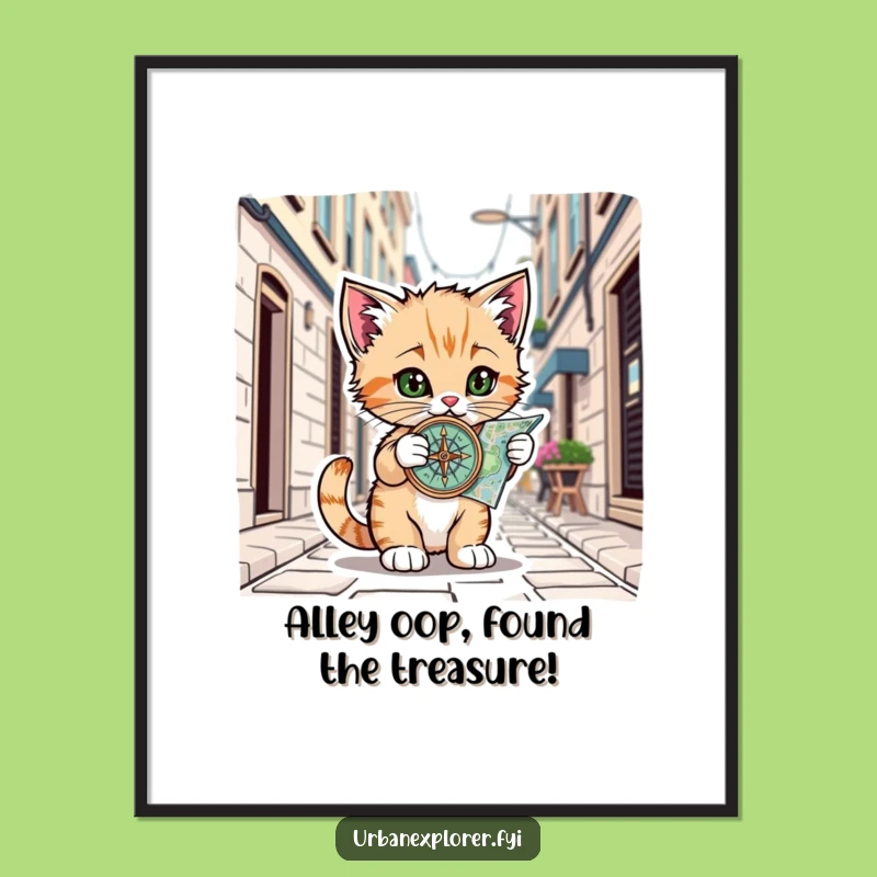 Funny Free Printable Kitten Wall Art: City Alley Explorer Decor
