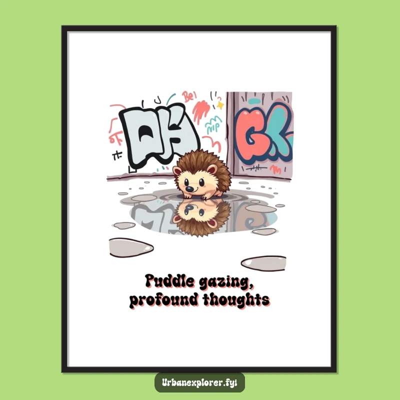 Funny Free Printable Wall Art: Pensive Hedgehog Reflection Downloadable Decor